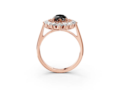 Rose gold Fancy Black Marquise Cut Halo Cluster Diamond Ring with Pave Band and Four-Prong Setting_15
