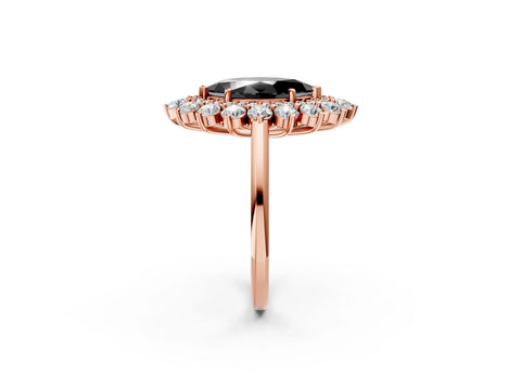 Rose gold Fancy Black Marquise Cut Halo Cluster Diamond Ring with Pave Band and Four-Prong Setting_2