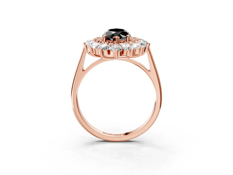 Rose gold Fancy Black Marquise Cut Halo Cluster Diamond Ring with Pave Band and Four-Prong Setting_3