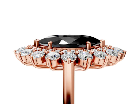 Rose gold Fancy Black Marquise Cut Halo Cluster Diamond Ring with Pave Band and Four-Prong Setting_5