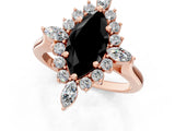 Rose gold Fancy Black Marquise Cut Halo Diamond Cluster Ring with Marquise and Round Stones on a White Gold Band with Prong Setting_1