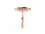 Rose gold Fancy Black Marquise Cut Halo Diamond Cluster Ring with Marquise and Round Stones on a White Gold Band with Prong Setting_2