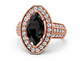 Rose gold Fancy Black Marquise Cut Halo Diamond Engagement Ring with Pave Split Shank and Four-Prong Setting