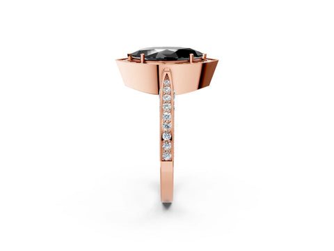 Rose gold Fancy Black Marquise Cut Halo Diamond Engagement Ring with Split Shank Band and Four-Prong Setting_2