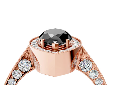 Rose gold Fancy Black Marquise Cut Halo Diamond Engagement Ring with Split Shank Band and Four-Prong Setting_4
