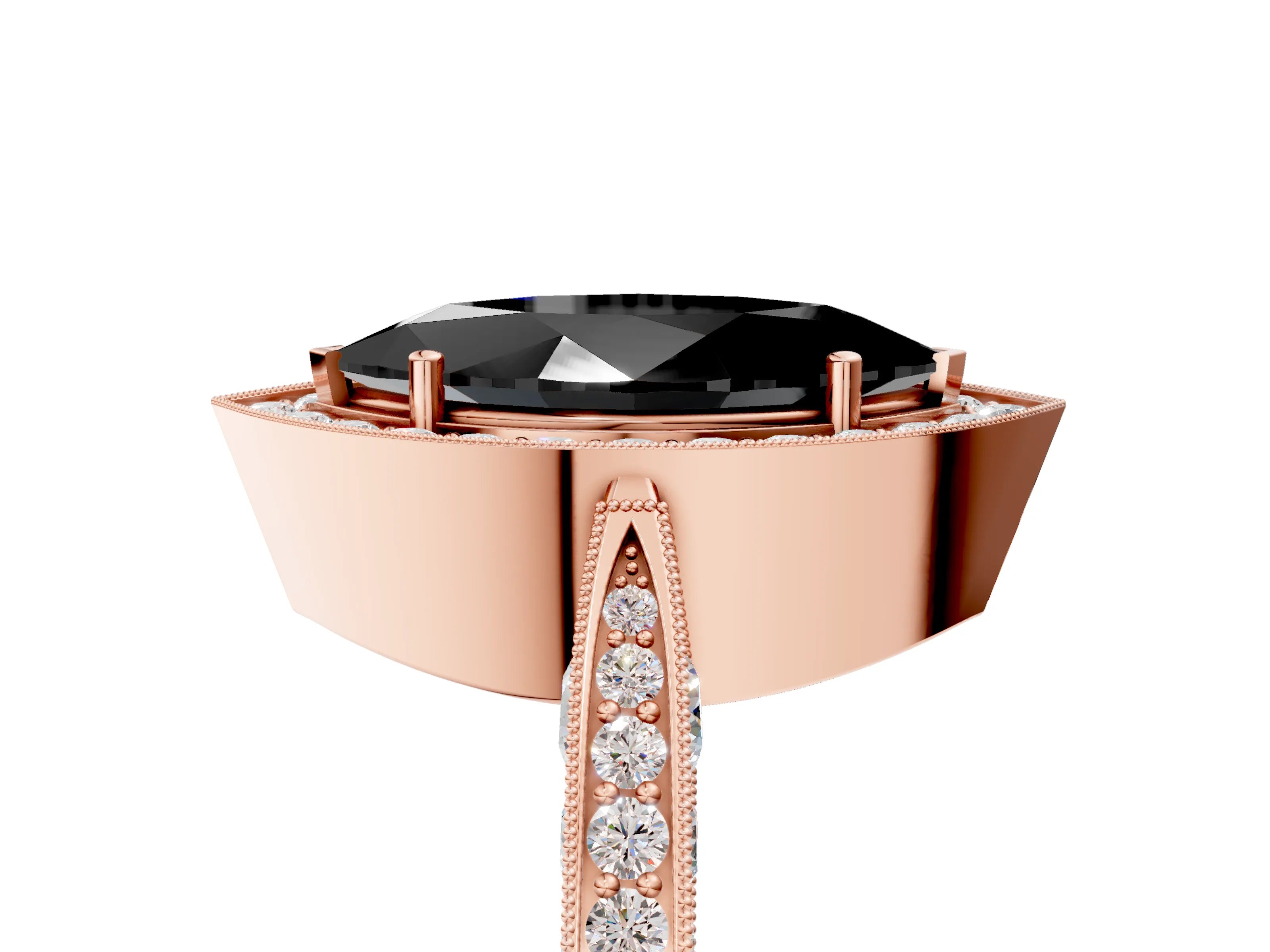 Rose gold Fancy Black Marquise Cut Halo Diamond Engagement Ring with Split Shank Band and Four-Prong Setting_5