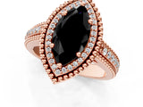Rose gold Fancy Black Marquise Cut Halo Diamond Ring with Beaded Split Shank and Four-Prong Setting_1