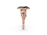 Rose gold Fancy Black Marquise Cut Halo Diamond Ring with Milgrain and Bezel Accents on a Split Shank Band_14