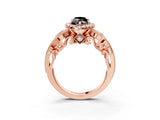 Rose gold Fancy Black Marquise Cut Halo Diamond Ring with Milgrain and Bezel Accents on a Split Shank Band_15