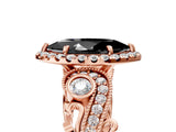 Rose gold Fancy Black Marquise Cut Halo Diamond Ring with Milgrain and Bezel Accents on a Split Shank Band_17