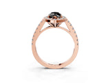 Rose gold Fancy Black Marquise Cut Halo Diamond Ring with Pavé Band and Three-Prong Setting_3
