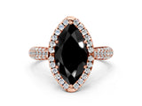 Rose gold Fancy Black Marquise Cut Halo Diamond Ring with Pavé Band