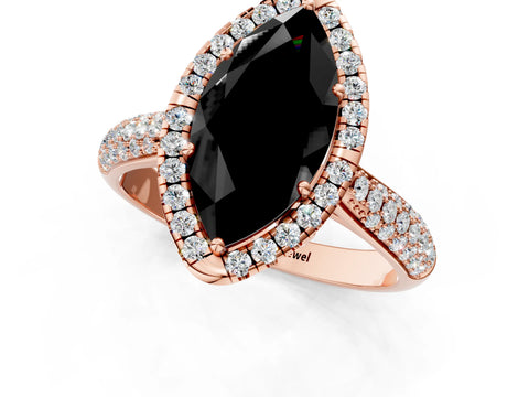 Rose gold Fancy Black Marquise Cut Halo Diamond Ring with Pavé Band_1
