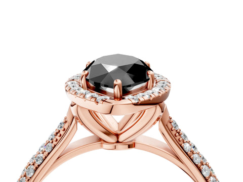 Rose gold Fancy Black Marquise Cut Halo Diamond Ring with Pavé Band_4