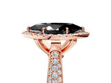 Rose gold Fancy Black Marquise Cut Halo Diamond Ring with Pavé Band_5