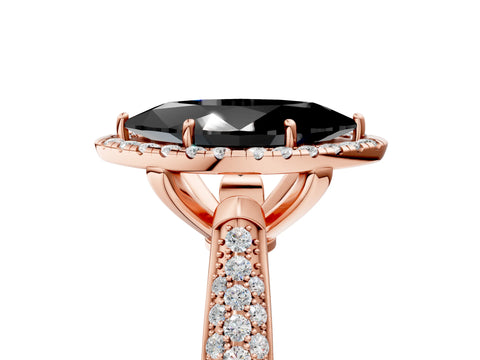 Rose gold Fancy Black Marquise Cut Halo Diamond Ring with Pavé Band_5