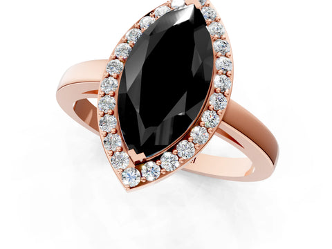 Rose gold Fancy Black Marquise Cut Halo Diamond Ring with Solitaire Band and Prong Setting_1