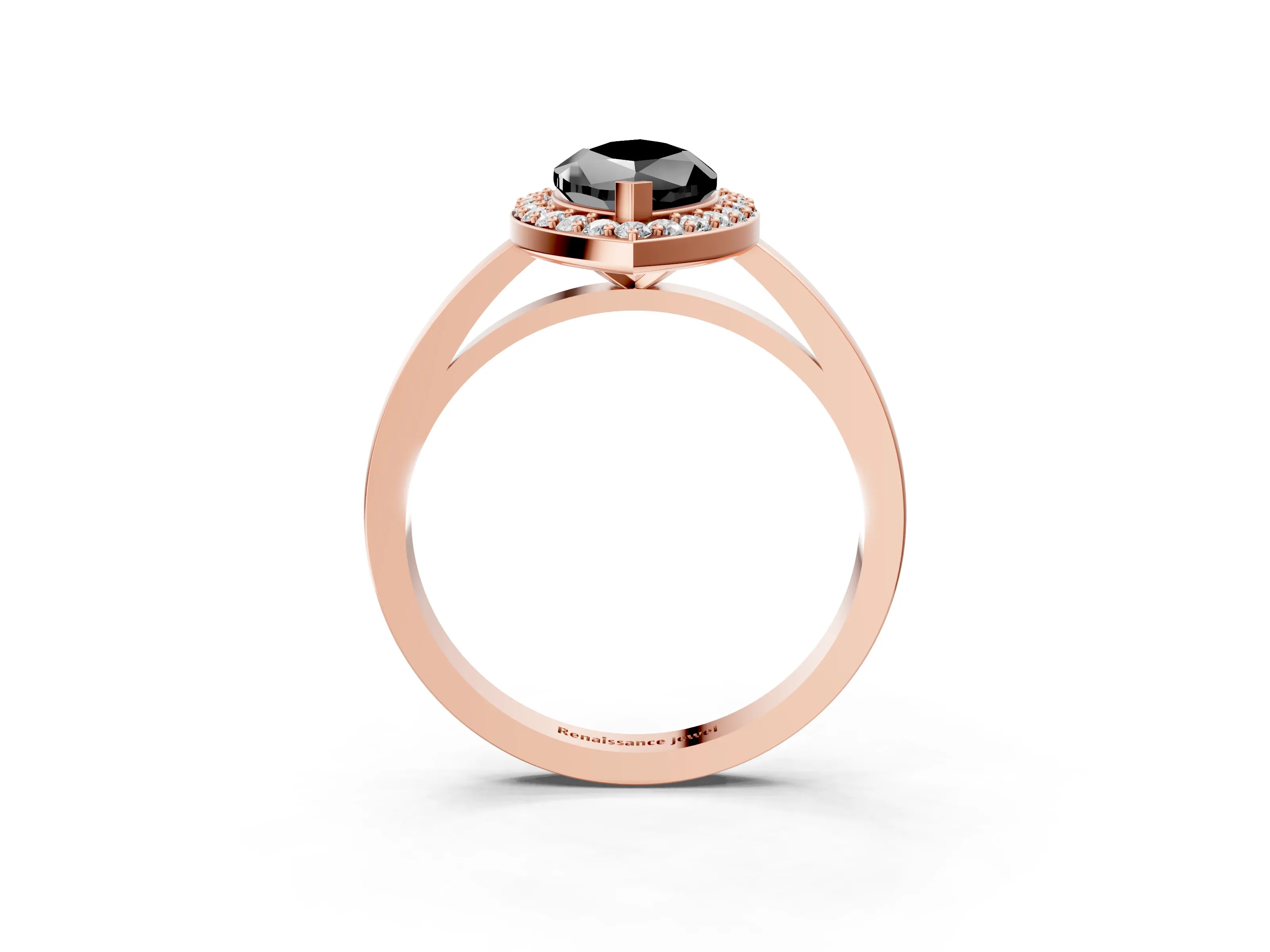 Rose gold Fancy Black Marquise Cut Halo Diamond Ring with Solitaire Band and Prong Setting_3