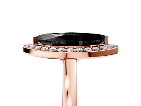 Rose gold Fancy Black Marquise Cut Halo Diamond Ring with Solitaire Band and Prong Setting_5