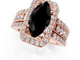 Rose gold Fancy Black Marquise Cut Halo Diamond Ring with Split Shank and Four-Prong Setting_1