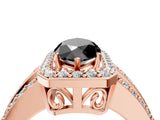 Rose gold Fancy Black Marquise Cut Halo Diamond Ring with Split Shank and Four-Prong Setting_4