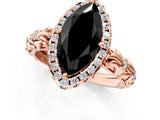 Rose gold Fancy Black Marquise Cut Halo Diamond Solitaire with Filigree Band and Four-Prong Setting_1