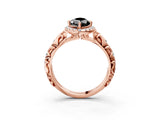 Rose gold Fancy Black Marquise Cut Halo Diamond Solitaire with Filigree Band and Four-Prong Setting_3