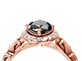 Rose gold Fancy Black Marquise Cut Halo Diamond Solitaire with Filigree Band and Four-Prong Setting_4