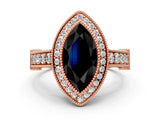 Rose gold Fancy Black Marquise Cut Halo Diamond Split Shank Pave Ring