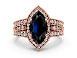 Rose gold Fancy Black Marquise Cut Halo Diamond Split Shank Ring with Prong Setting