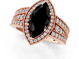 Rose gold Fancy Black Marquise Cut Halo Diamond Split Shank Ring with Prong Setting_1