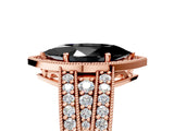 Rose gold Fancy Black Marquise Cut Halo Diamond Split Shank Ring with Prong Setting_5