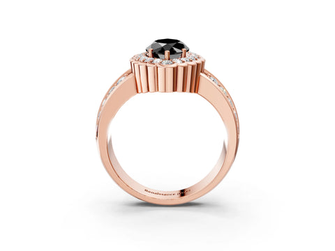 Rose gold Fancy Black Marquise Cut Halo Diamond Split Shank Ring with Scalloped Prong Setting_3
