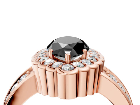 Rose gold Fancy Black Marquise Cut Halo Diamond Split Shank Ring with Scalloped Prong Setting_4