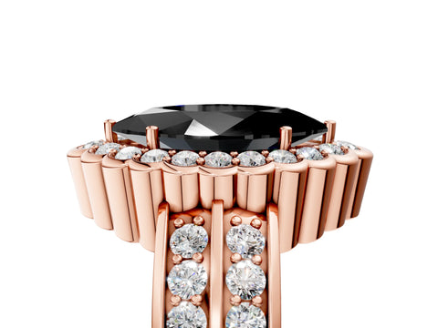 Rose gold Fancy Black Marquise Cut Halo Diamond Split Shank Ring with Scalloped Prong Setting_5