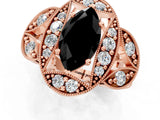 Rose gold Fancy Black Marquise Cut Halo Milgrain Diamond Engagement Ring with Leaf Band and Four-Prong Setting_1