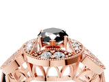 Rose gold Fancy Black Marquise Cut Halo Milgrain Diamond Engagement Ring with Leaf Band and Four-Prong Setting_4