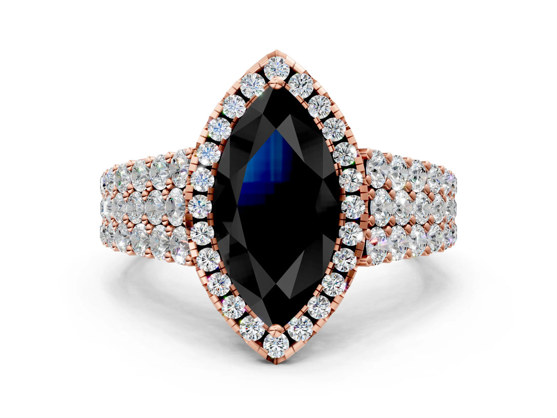 Rose gold Fancy Black Marquise Cut Halo Pavé Diamond Engagement Ring with Split Shank and Four-Prong Setting_3