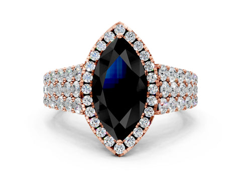 Rose gold Fancy Black Marquise Cut Halo Pavé Diamond Engagement Ring with Split Shank and Four-Prong Setting_3