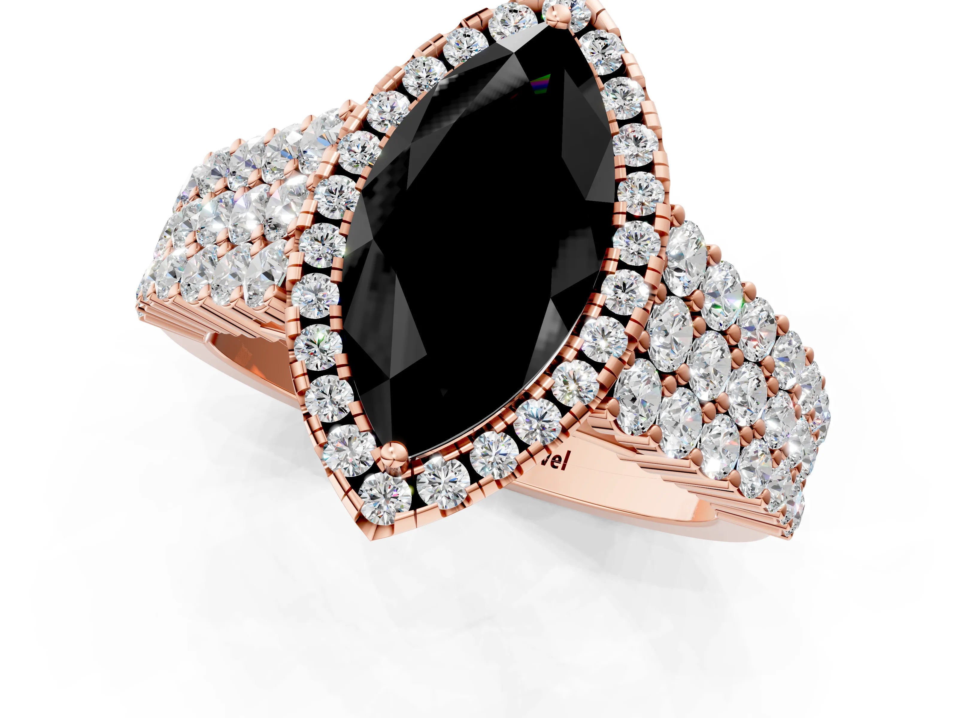 Rose gold Fancy Black Marquise Cut Halo Pavé Diamond Engagement Ring with Split Shank and Four-Prong Setting_4