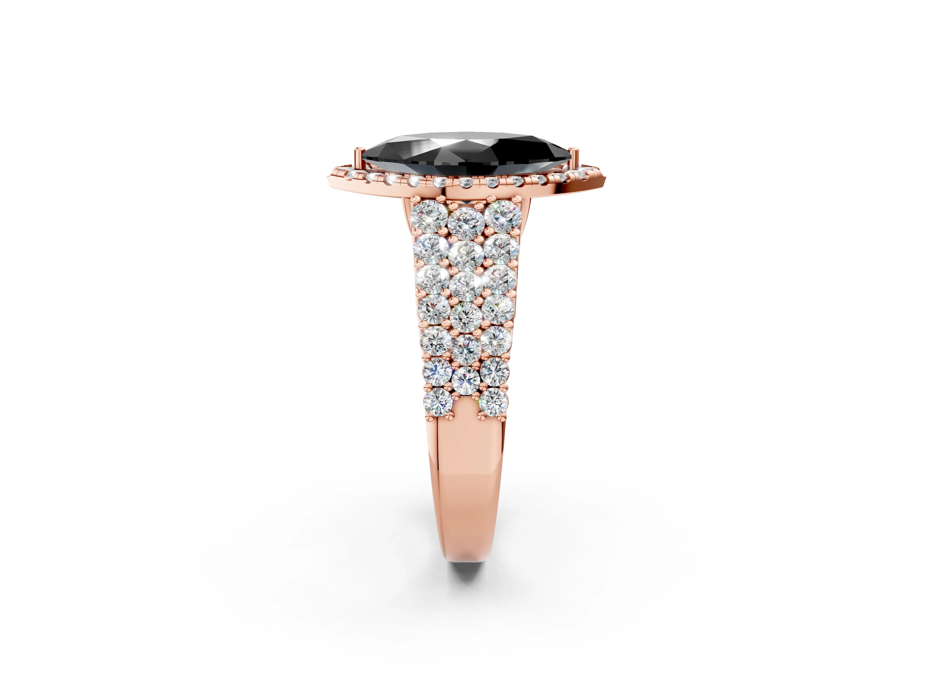 Rose gold Fancy Black Marquise Cut Halo Pavé Diamond Engagement Ring with Split Shank and Four-Prong Setting_5