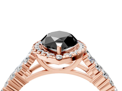 Rose gold Fancy Black Marquise Cut Halo Pavé Diamond Engagement Ring with Split Shank and Four-Prong Setting_7