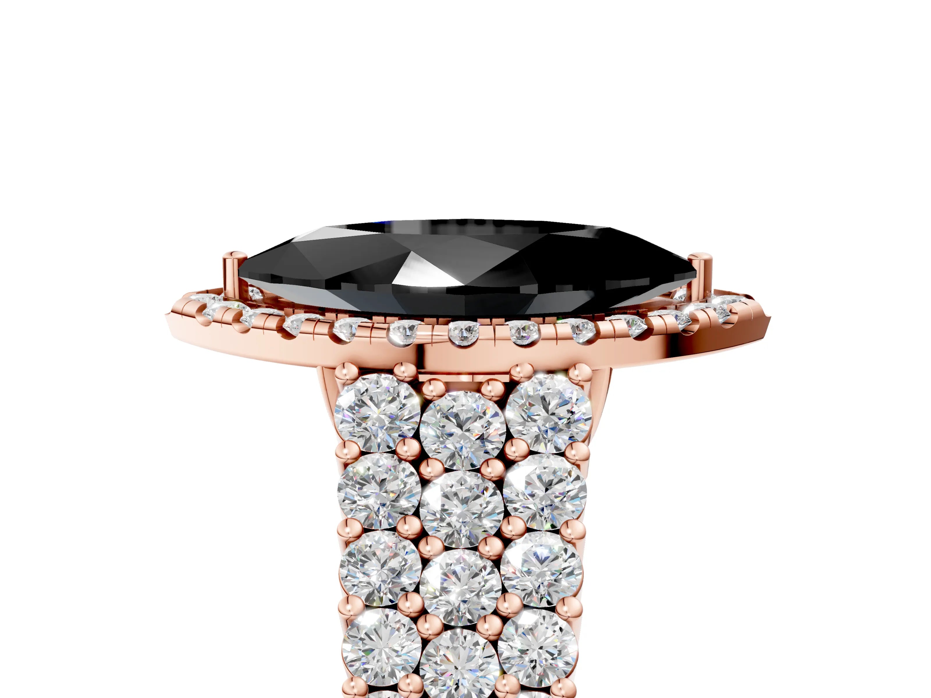Rose gold Fancy Black Marquise Cut Halo Pavé Diamond Engagement Ring with Split Shank and Four-Prong Setting_8