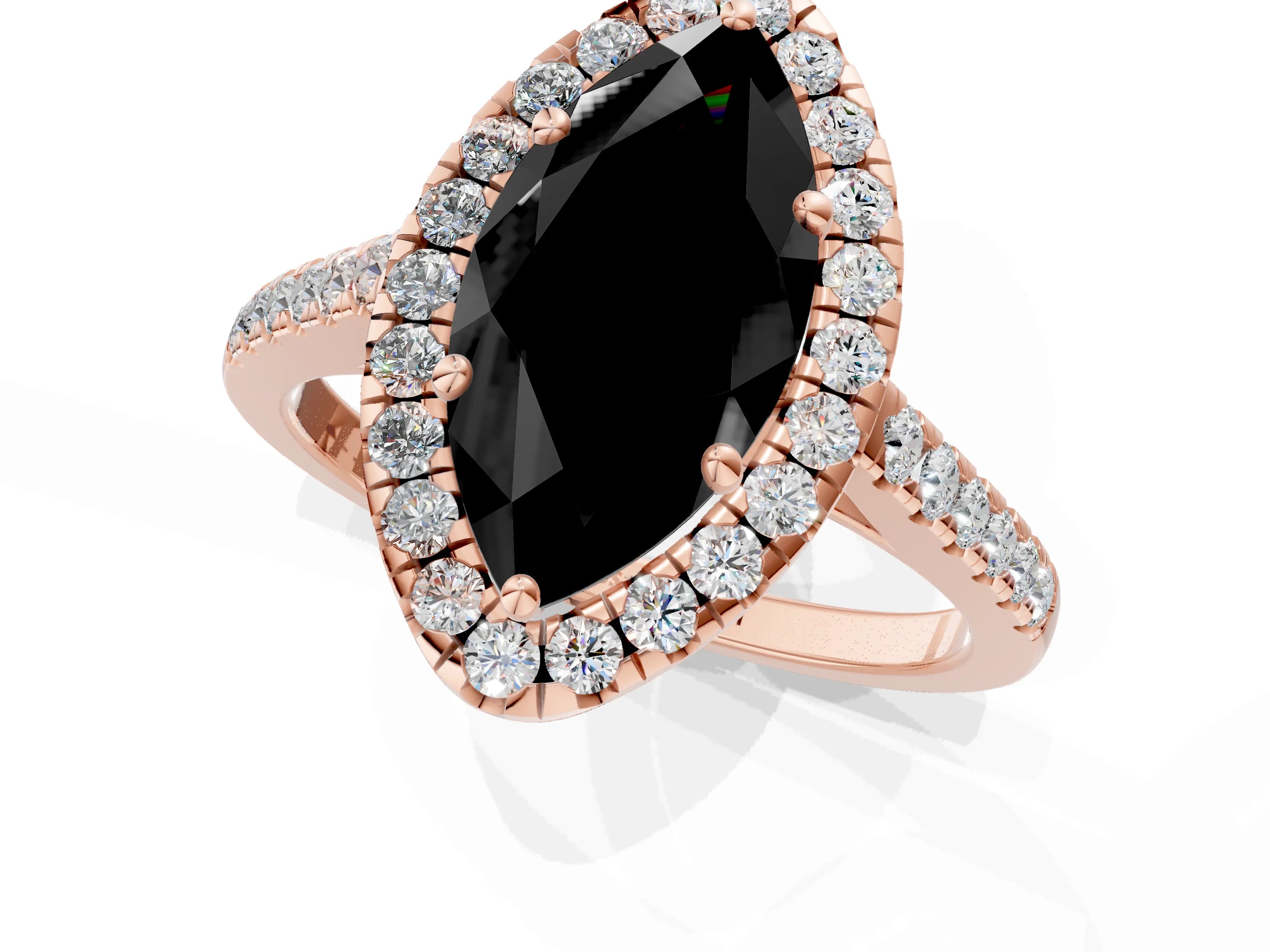 Rose gold Fancy Black Marquise Cut Halo Pave Diamond Engagement Ring with Four-Prong Setting_1
