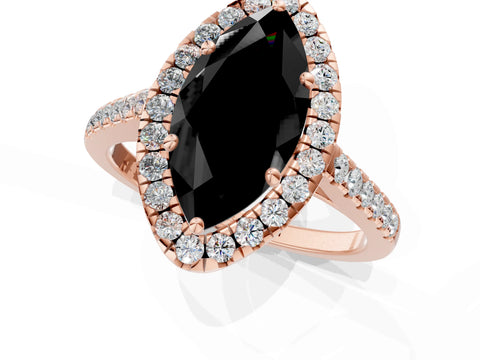 Rose gold Fancy Black Marquise Cut Halo Pave Diamond Engagement Ring with Four-Prong Setting_1