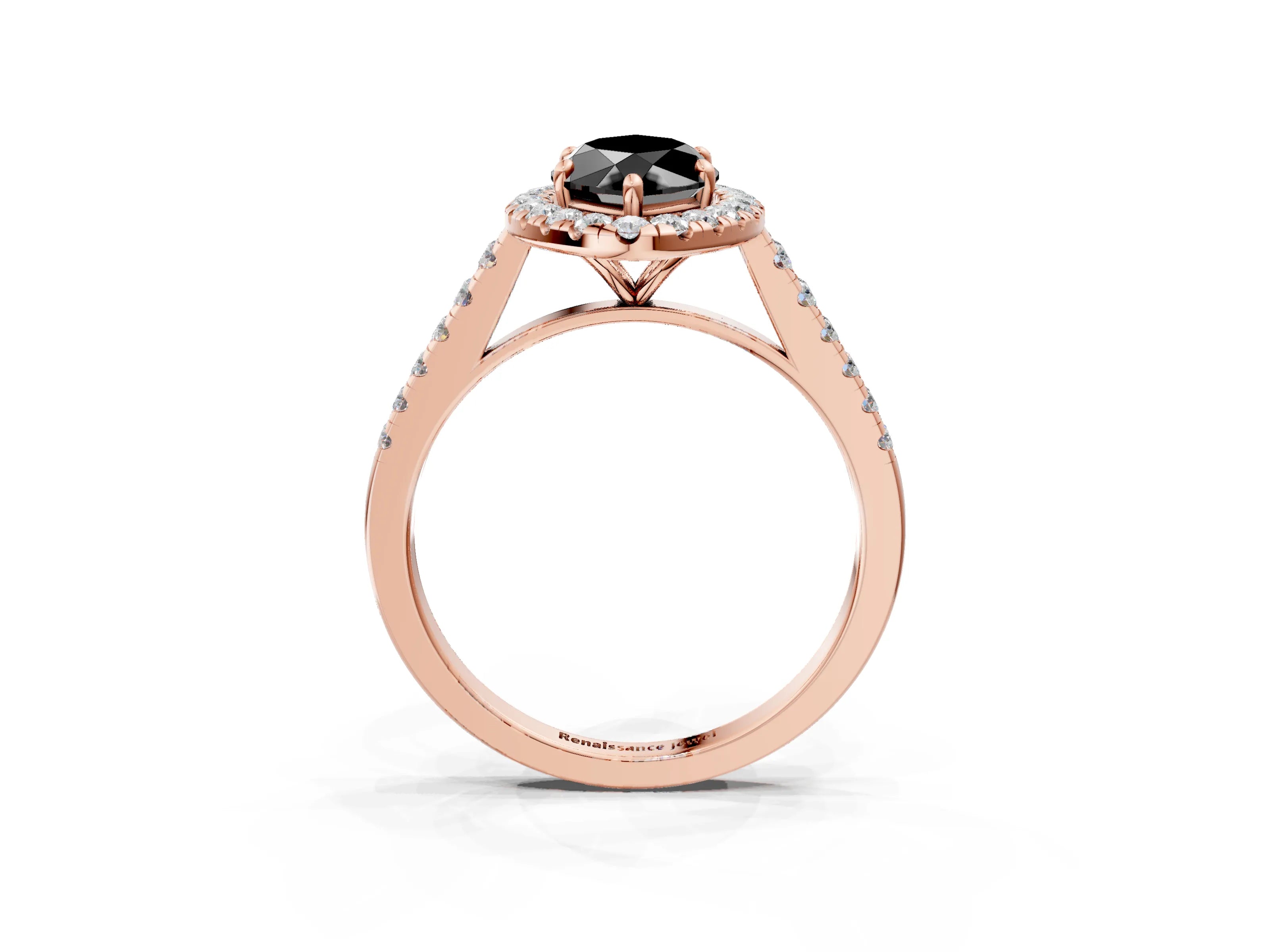 Rose gold Fancy Black Marquise Cut Halo Pave Diamond Engagement Ring with Four-Prong Setting_3