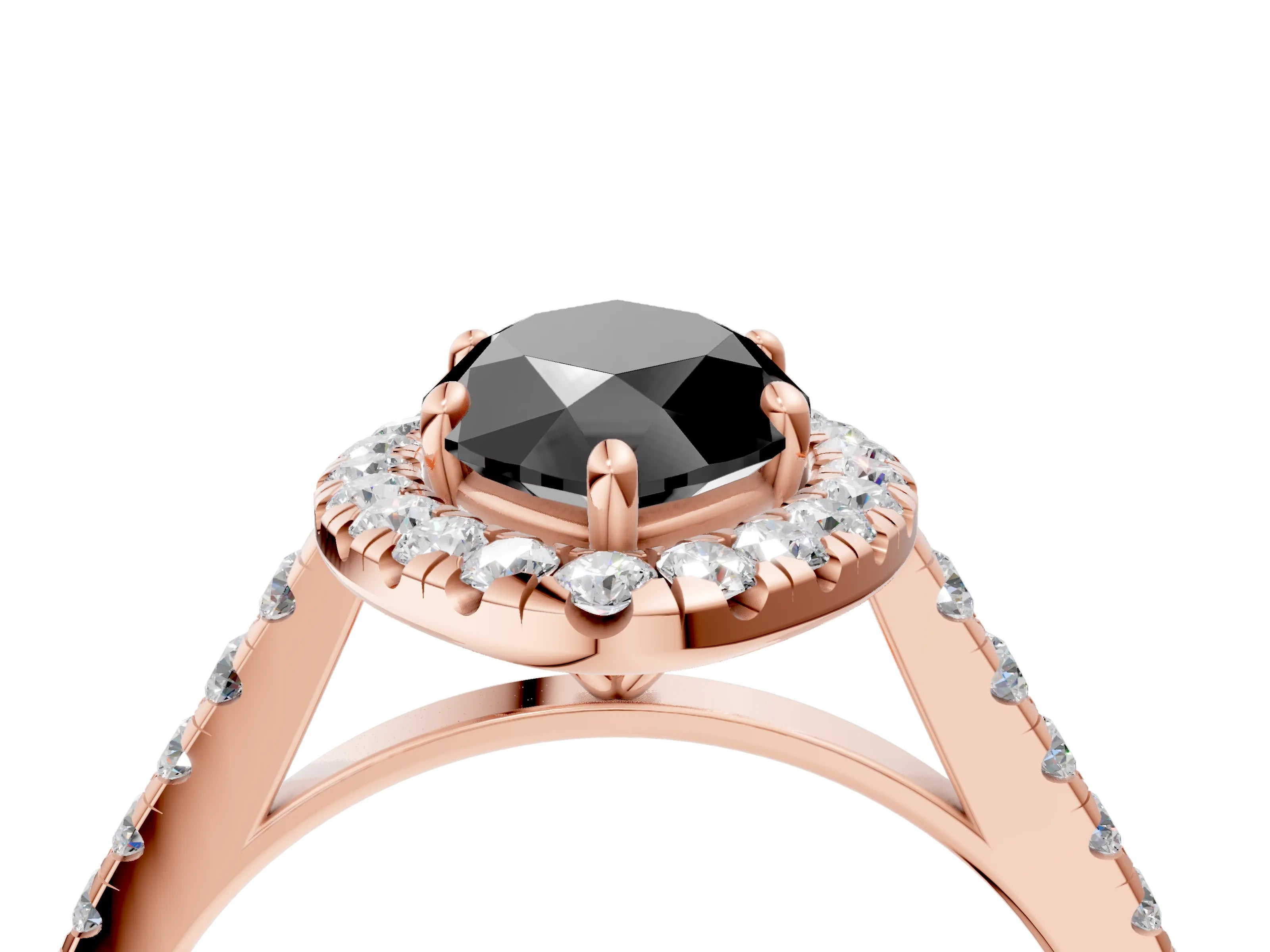 Rose gold Fancy Black Marquise Cut Halo Pave Diamond Engagement Ring with Four-Prong Setting_4
