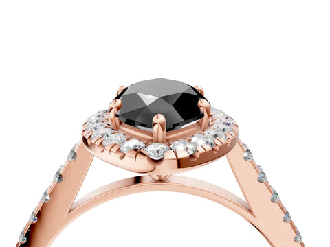 Rose gold Fancy Black Marquise Cut Halo Pave Diamond Engagement Ring with Four-Prong Setting_4