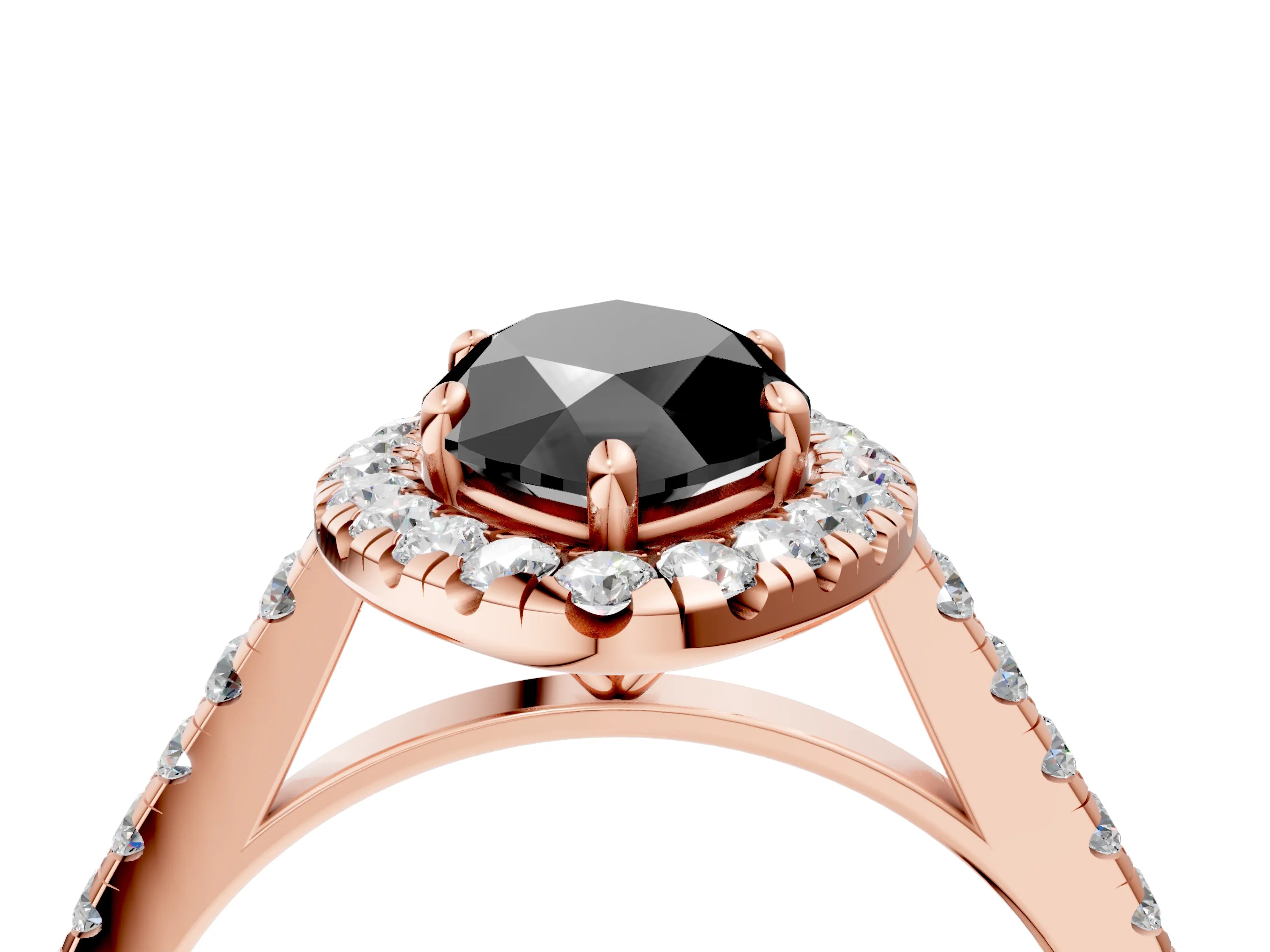 Rose gold Fancy Black Marquise Cut Halo Pave Diamond Engagement Ring with Four-Prong Setting_5