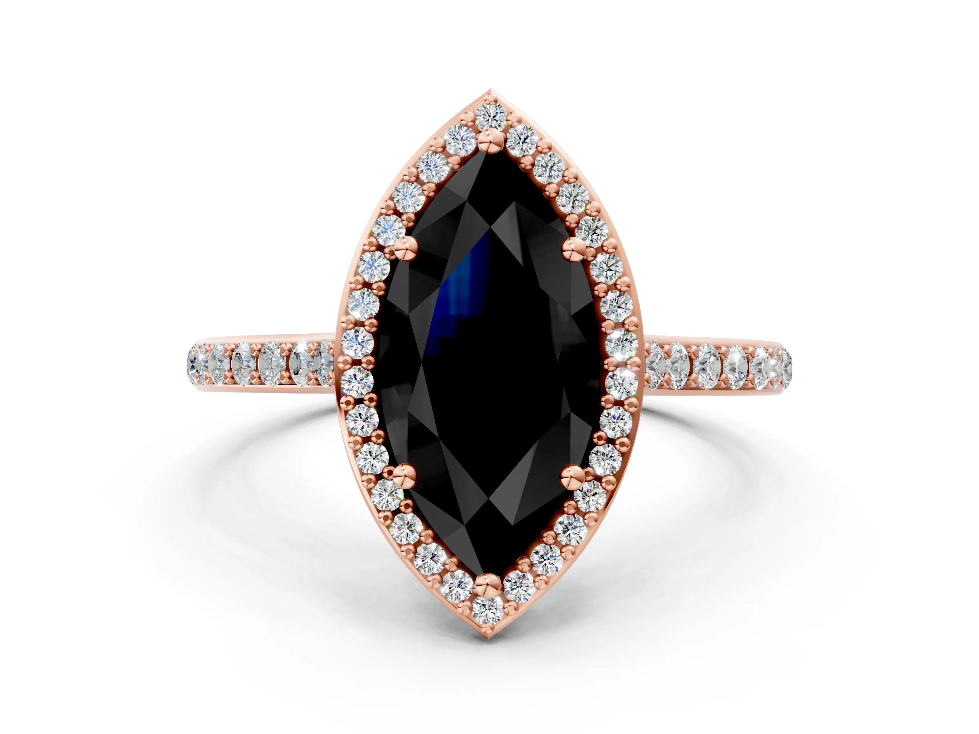 Rose gold Fancy Black Marquise Cut Halo Round Diamond Pavé Band with Four-Prong Setting_3